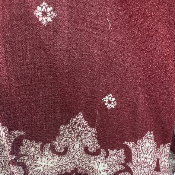 Lucky Brand Burgundy & White Peasant Top Split Neck Blouse L/S Lightweight  M - Picture 9 of 16